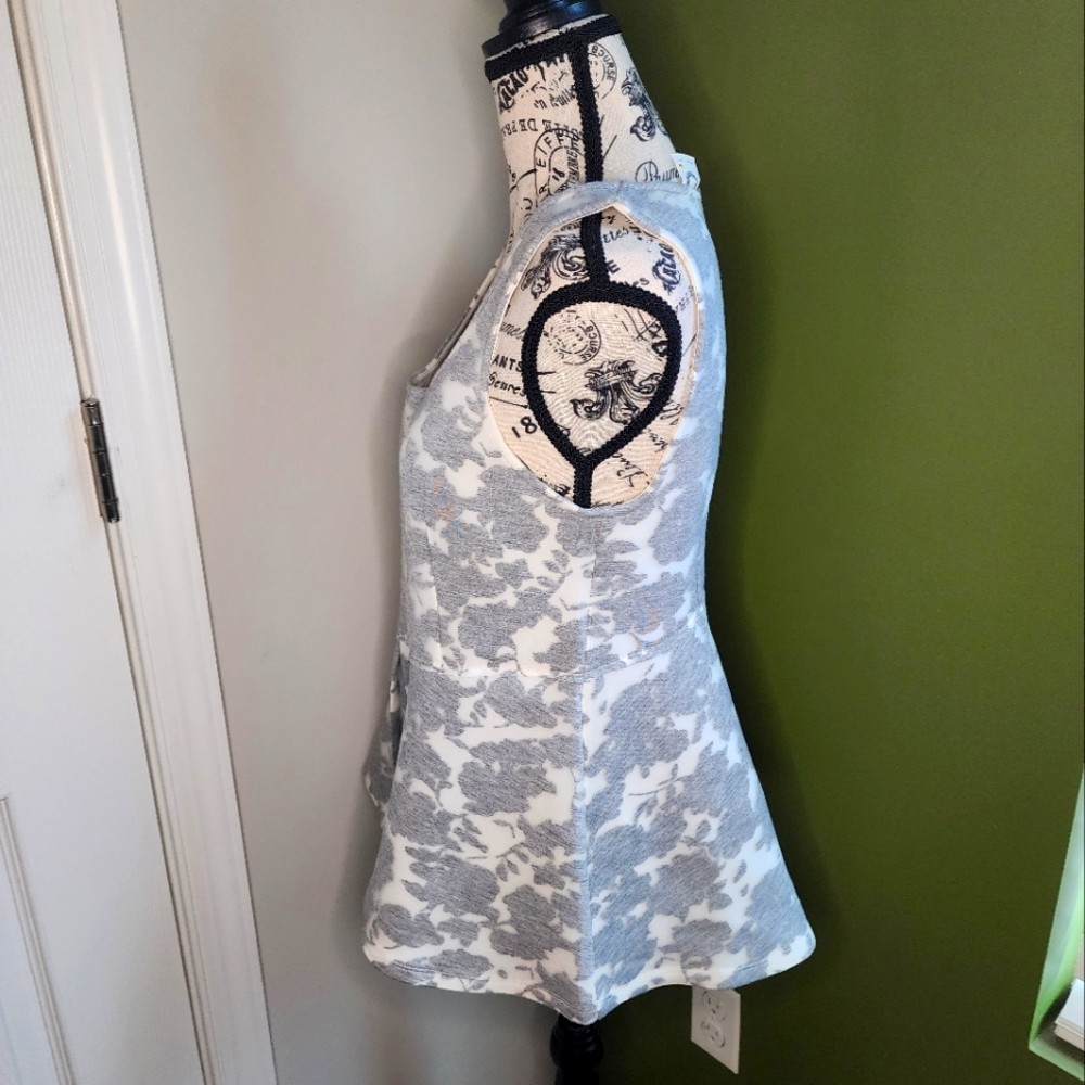 Gray and White Peplum Blouse